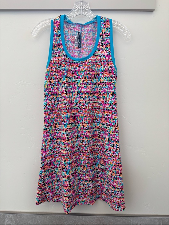 Lacy Dot Designs Dresses & Skirts - Lacy Dot Design Dress Pink Multicolor Dot Tank Dress with Blue Trim Size Med VGC